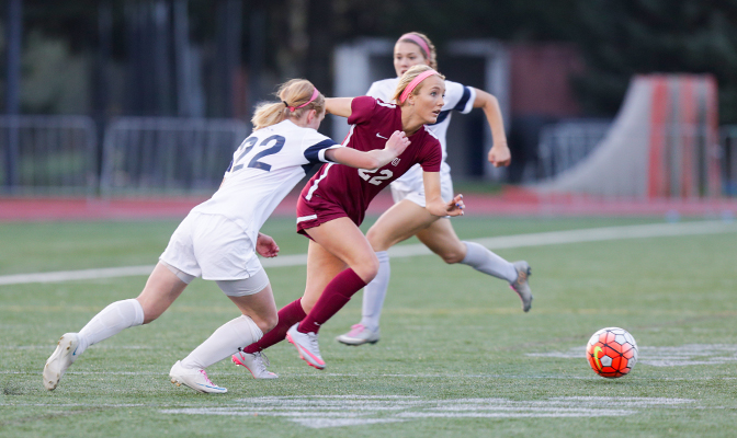 Isabel Farrell led the Falcons to a 2-1 victory in the first round of the national tournament with the team's second goal. She has three goals in as many games.
